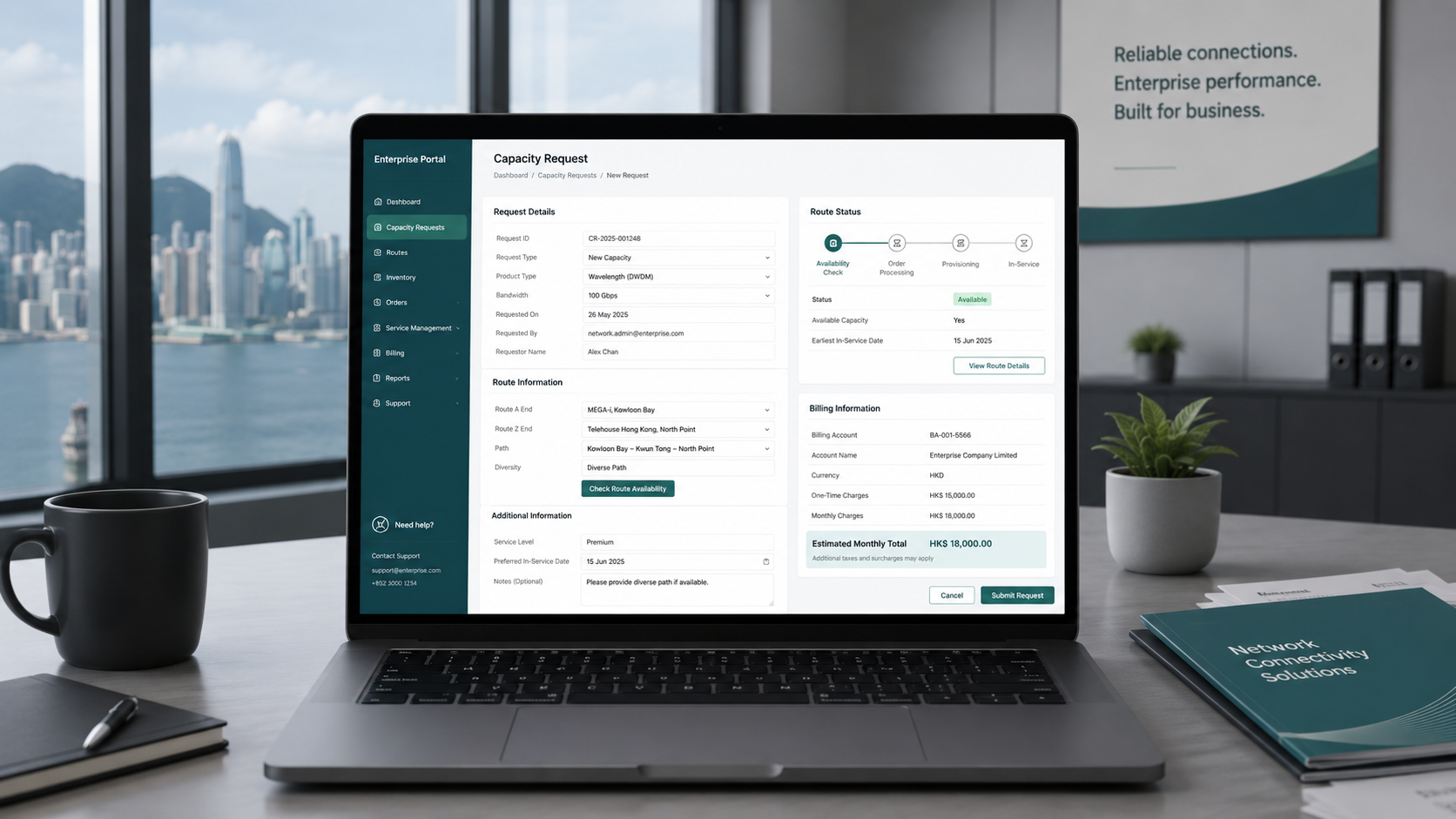 Enterprise capacity request interface