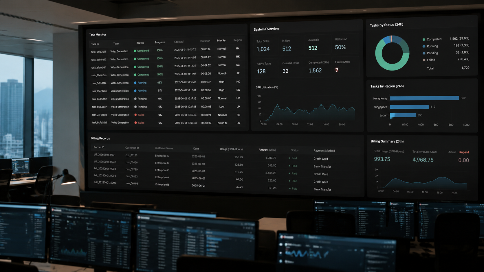 Video task operations dashboard