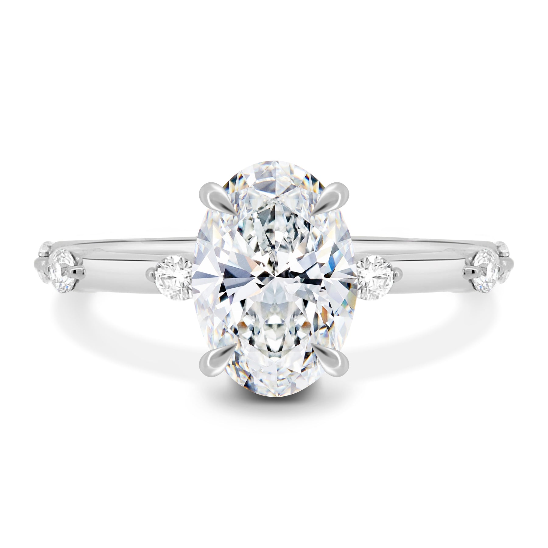 Elise – Oval Solitaire with Hidden Halo and Accent Stones