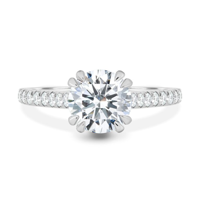 Amelia – Cathedral Pavé Round Solitaire with Hidden Halo