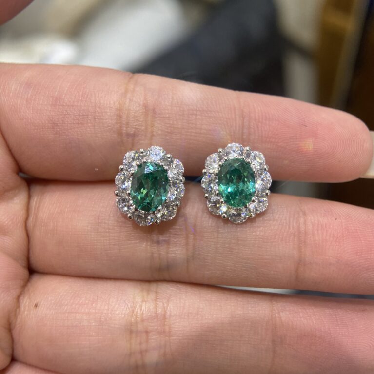 Cultured Oval Paraiba with Moissanite Diamonds Earrings