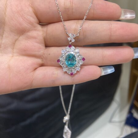 Cultured Oval Paraiba with Moissanite Diamonds Necklace